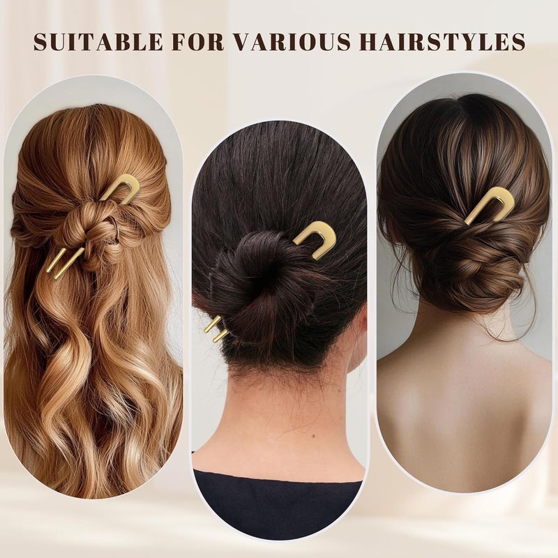 hisial 6Pcs Metal French Hair Pins for Women U Shape Sticks 3.9 Inch Vintage Fork for Hairstyle Accessories(Gold) - Image 5